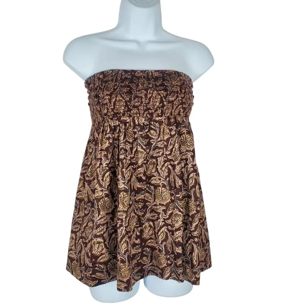 NEW Natural Life Convertible Reversible Skirt Crop Top XS Cotton Smocked Mini